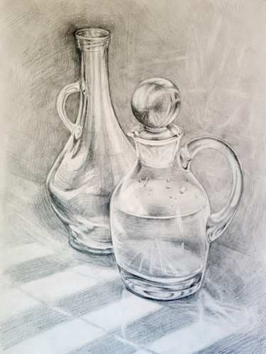 Painting titled "Glass jug with wate…" by Tigran Movsisyan, Original Artwork, Pencil