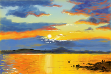 Arts numériques intitulée "Sunset on Lake Imma…" par Tigran Movsisyan, Œuvre d'art originale, Peinture numérique
