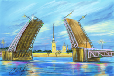 Arts numériques intitulée "Drawbridge in St. P…" par Tigran Movsisyan, Œuvre d'art originale, Peinture numérique