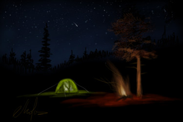 Digitale Kunst mit dem Titel "Night in the forest" von Tigran Movsisyan, Original-Kunstwerk, Digitale Malerei