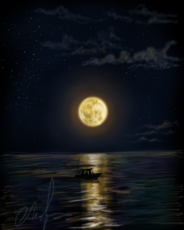 Digital Arts titled "Full moon on the la…" by Tigran Movsisyan, Original Artwork, Digital Painting