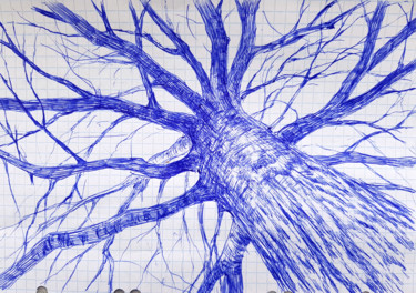 Disegno intitolato "Oak by blue pen" da Tigran Movsisyan, Opera d'arte originale, Biro