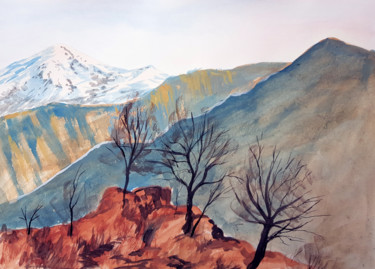 Peinture intitulée "3 trees on the edge…" par Tigran Movsisyan, Œuvre d'art originale, Gouache
