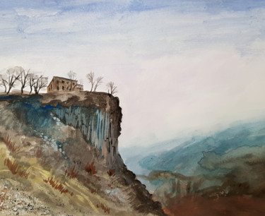 Painting titled "House on the cliff" by Tigran Movsisyan, Original Artwork, Gouache