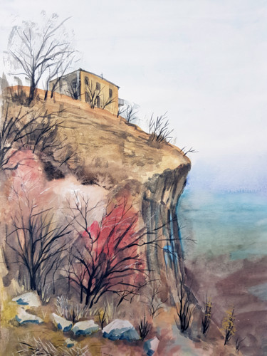 Painting titled "On the cliff" by Tigran Movsisyan, Original Artwork, Gouache