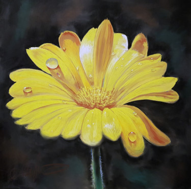 Peinture intitulée "Yellow chamomile" par Tigran Movsisyan, Œuvre d'art originale, Pastel