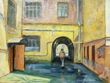 Painting titled "Petersburg courtyar…" by Tigran Movsisyan, Original Artwork, Oil