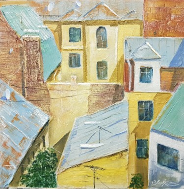 Painting titled "Roofs" by Tigran Movsisyan, Original Artwork, Oil