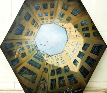 Painting titled "Octagonal house" by Tigran Movsisyan, Original Artwork, Oil