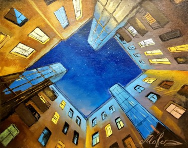 Painting titled "Courtyard well at n…" by Tigran Movsisyan, Original Artwork, Oil