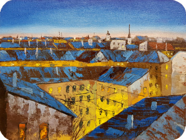 Pintura titulada "Rooftops at night" por Tigran Movsisyan, Obra de arte original, Oleo