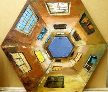 Painting titled "Yard hexagon" by Tigran Movsisyan, Original Artwork, Oil