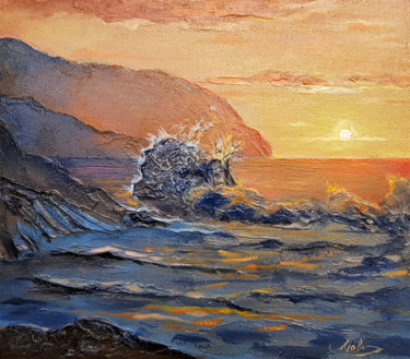 Painting titled "Evening beach" by Tigran Movsisyan, Original Artwork, Oil