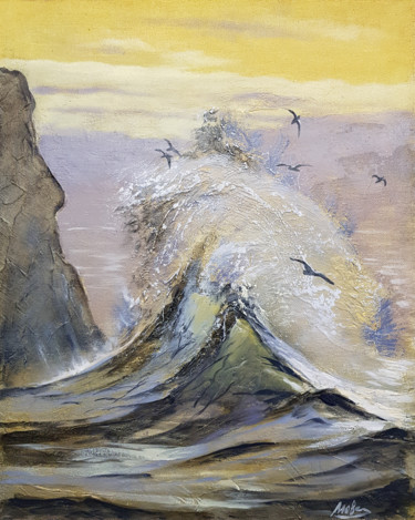 Painting titled "Golden wave" by Tigran Movsisyan, Original Artwork, Oil