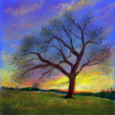 Цифровое искусство под названием "Tree on sunset. Ske…" - Tigran Movsisyan, Подлинное произведение искусства, Цифровая живоп…