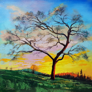 Painting titled "Oil painting Tree a…" by Tigran Movsisyan, Original Artwork, Oil