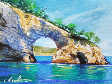 Painting titled "Rock in the sea pas…" by Tigran Movsisyan, Original Artwork, Pastel