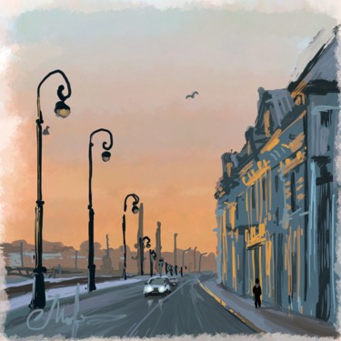 Digitale Kunst mit dem Titel "Sunset in the city…" von Tigran Movsisyan, Original-Kunstwerk, Digitale Malerei