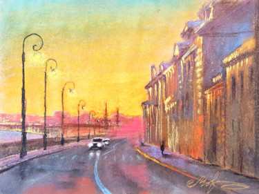 Painting titled "Sunset in the city…" by Tigran Movsisyan, Original Artwork, Pastel