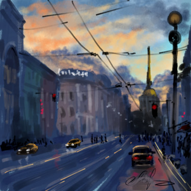 Digital Arts titled "Nevsky Prospekt at…" by Tigran Movsisyan, Original Artwork, Digital Painting