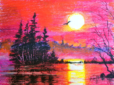 Malerei mit dem Titel "Red sunset - oil pa…" von Tigran Movsisyan, Original-Kunstwerk, Pastell