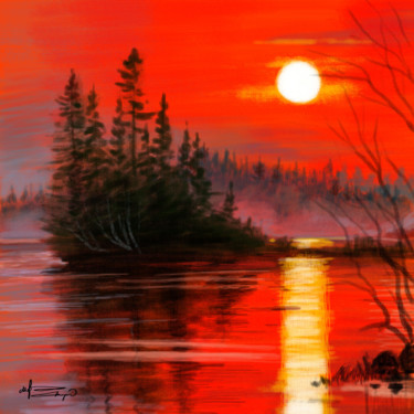 Digital Arts titled "Red sunset digital…" by Tigran Movsisyan, Original Artwork, Digital Painting