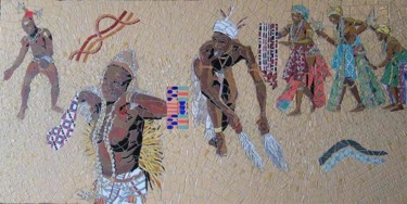 Sculpture titled "Afrique danse" by Igor Laszlo, Original Artwork, Mosaic Mounted on Wood Stretcher frame