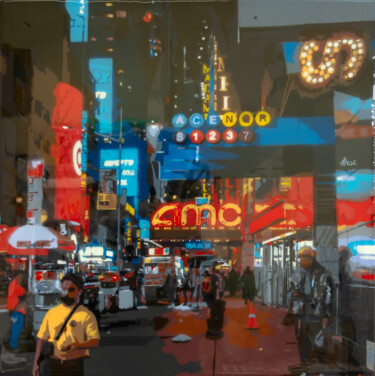 Malerei mit dem Titel "Broadway night" von Marco Barberio, Original-Kunstwerk, Sprühfarbe Auf Keilrahmen aus Holz montiert