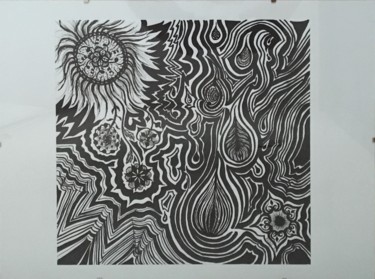 Drawing titled "LE SOLEIL ET L'EAU" by Kicha, Original Artwork