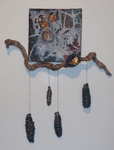 Peinture intitulée "Papillon d'or" par Marielle Bonnefoi-Peterson, Œuvre d'art originale, Acrylique