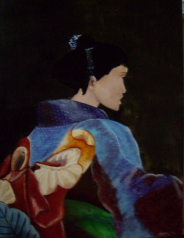 Painting titled "Geisha en kimono" by Marie-Pierre Marche, Original Artwork, Oil