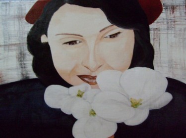 Картина под названием "Femme aux orchidées" - Marie-Pierre Marche, Подлинное произведение искусства, Масло