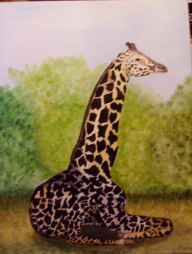 Painting titled "Girafe assise" by Marie-Pierre Marche, Original Artwork, Oil