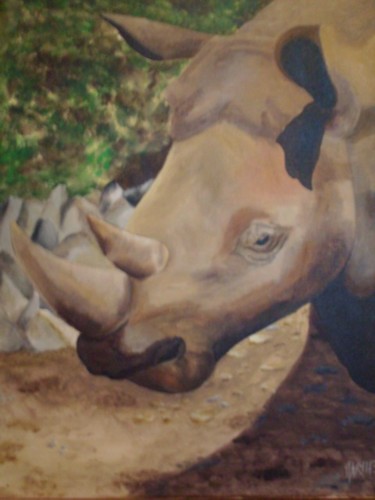Painting titled "Rhinocéros" by Marie-Pierre Marche, Original Artwork, Oil
