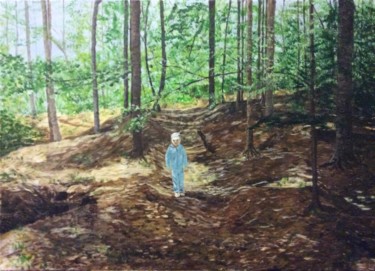 Malarstwo zatytułowany „Chłopiec w lesie” autorstwa Mirosława Porembska-Wojtowicz, Oryginalna praca, Akryl