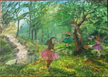 Malerei mit dem Titel "Fairy forest" von Mirosława Porembska-Wojtowicz, Original-Kunstwerk, Acryl