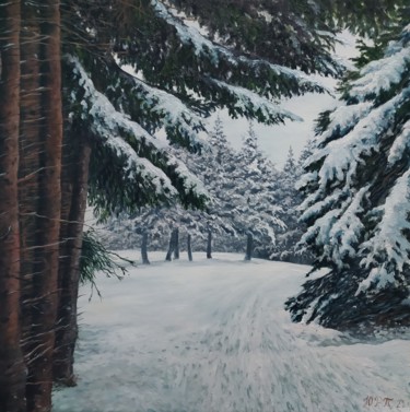 Pintura intitulada "В зимнем лесу" por Ruslan Iurev, Obras de arte originais, Óleo