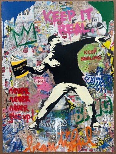 Painting titled "Banksy Thrower" by Mr. Brainwash, Original Artwork, Acrylic