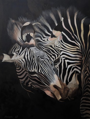 Картина под названием "Beautiful zebras" - Kakajan Charyyev, Подлинное произведение искусства, Масло Установлен на Деревянна…