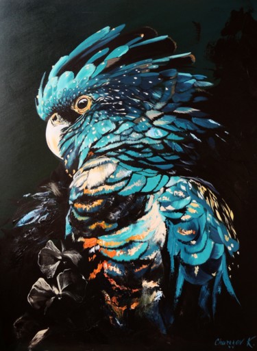Картина под названием "Parrot" - Kakajan Charyyev, Подлинное произведение искусства, Масло Установлен на Деревянная рама для…