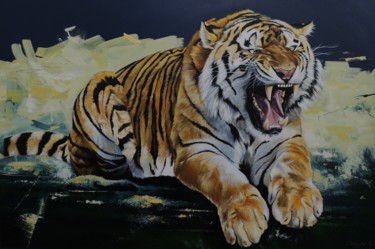 Картина под названием "Tiger" - Kakajan Charyyev, Подлинное произведение искусства, Масло Установлен на Деревянная рама для…
