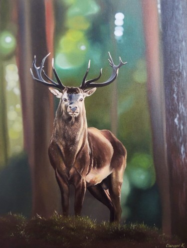 DEER Картина под названием "DEER" - Kakajan Charyyev, Подлинное произведение искусства, Масло Установлен на Подрамник