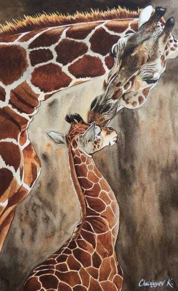Giraffes Pittura intitolato "Giraffes" da Kakajan Charyyev, Opera d'arte originale, Acquarello