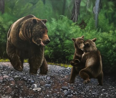 Картина под названием "Cute little bears" - Kakajan Charyyev, Подлинное произведение искусства, Масло Установлен на Деревянн…