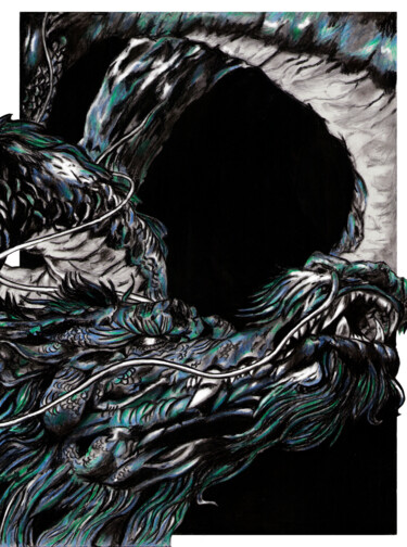 Dessin intitulée "Dragon bleu" par Mr_lucassss, Œuvre d'art originale, Conté