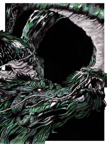 Disegno intitolato "Dragon vert" da Mr_lucassss, Opera d'arte originale, Matite colorate