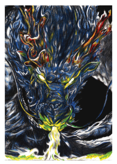 Рисунок под названием "Dragon feu" - Mr_lucassss, Подлинное произведение искусства, Карандаш