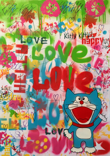 Painting titled "Love Cat" by Mr. Salty, Original Artwork, Spray paint