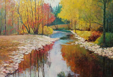 Painting titled "Golden autumn" by Jura Sapozhnikov, Original Artwork, Oil