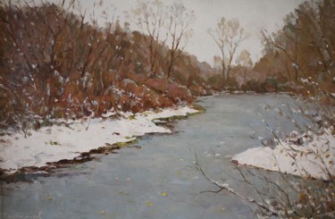 Painting titled "snowfall" by Jura Sapozhnikov, Original Artwork, Oil
